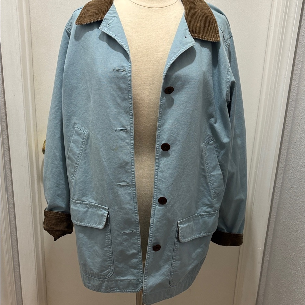 L.L. Bean Light Blue Coat with Brown Corduroy Collar